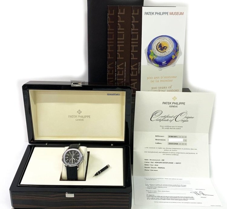 Patek Philippe Aquanaut Travel Time 5164a-001 Stainless Steel With Black Rubber Watch Black Dial 2013