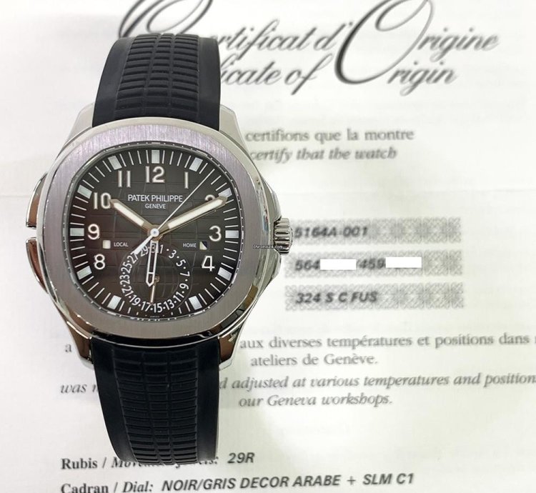 Patek Philippe Aquanaut Travel Time 5164a-001 Stainless Steel With Black Rubber Watch Black Dial 2013