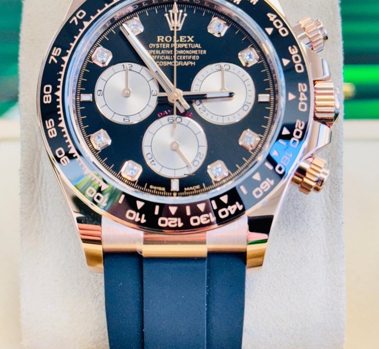 Rolex Daytona 126515ln Rose Gold Oysterflex Factory Black Diamond Dial Unworn Box And Papers