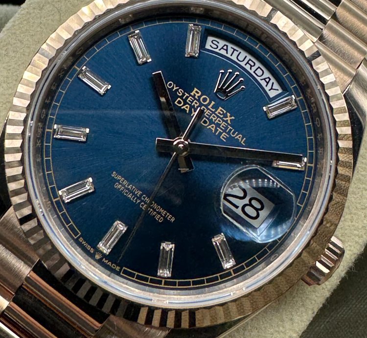 Rolex Day-date 36 Blue-green Diamond Baguette Dial Unworn