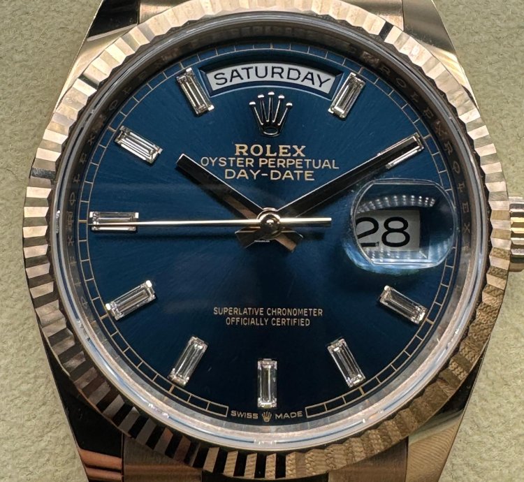 Rolex Day-date 36 Blue-green Diamond Baguette Dial Unworn