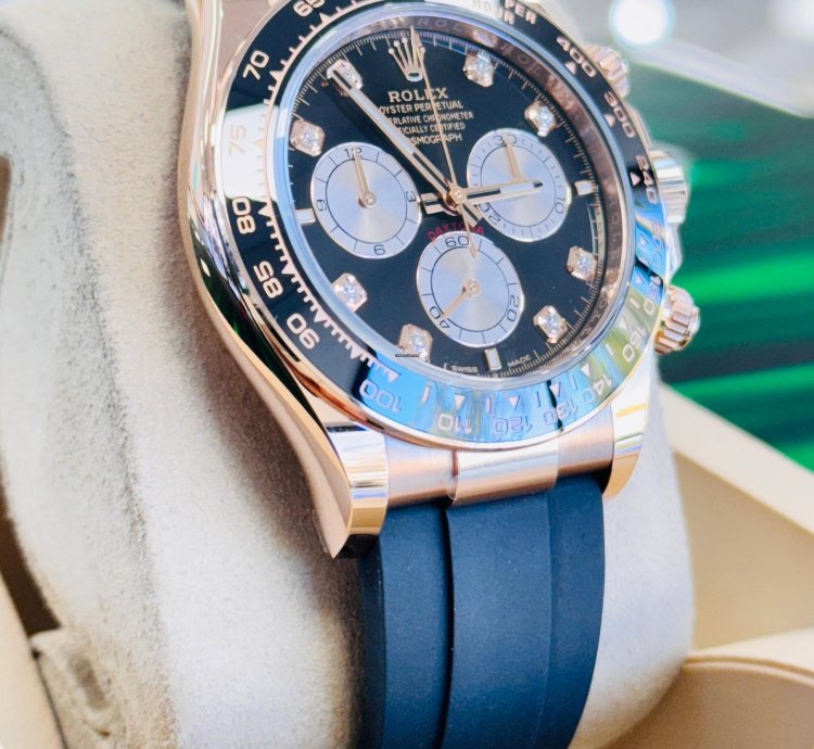 Rolex Daytona 126515ln Rose Gold Oysterflex Factory Black Diamond Dial Unworn Box And Papers