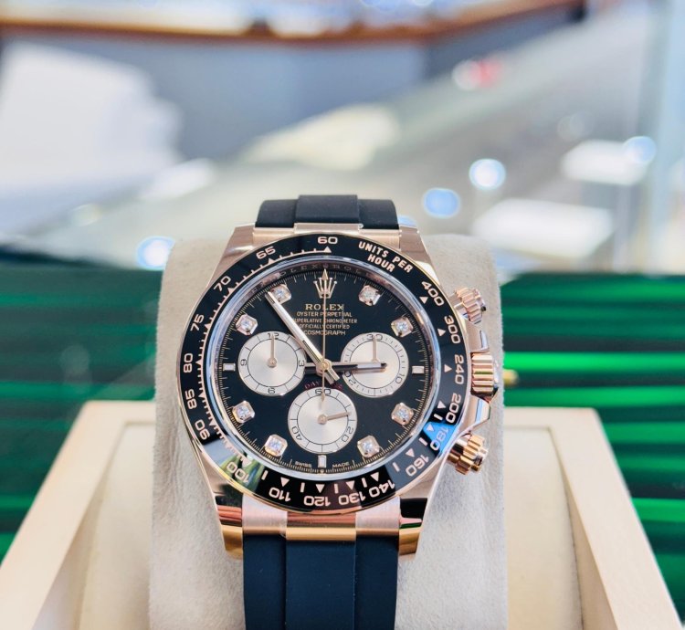 Rolex Daytona 126515ln Rose Gold Oysterflex Factory Black Diamond Dial Unworn Box And Papers