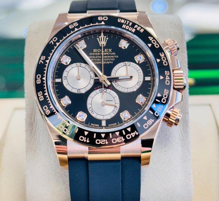 Rolex Daytona 126515ln Rose Gold Oysterflex Factory Black Diamond Dial Unworn Box And Papers