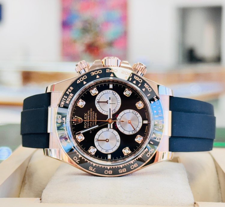Rolex Daytona 126515ln Rose Gold Oysterflex Factory Black Diamond Dial Unworn Box And Papers