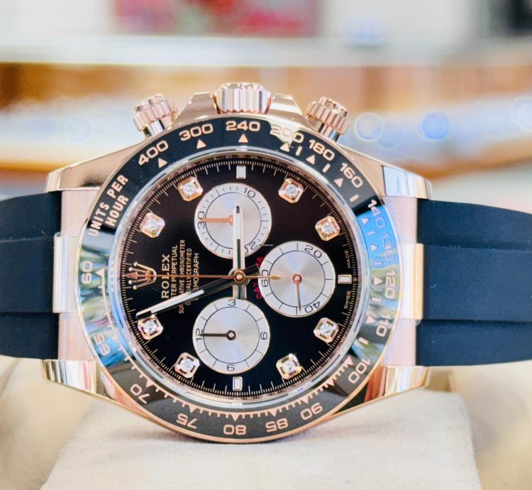 Rolex Daytona 126515ln Rose Gold Oysterflex Factory Black Diamond Dial Unworn Box And Papers