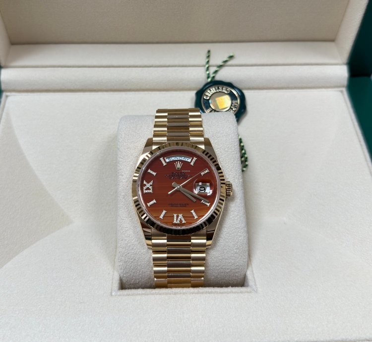 Rolex Day-date 36 Carnelian Stone Dial 2024 Neu Full Set Lagernd On Stock