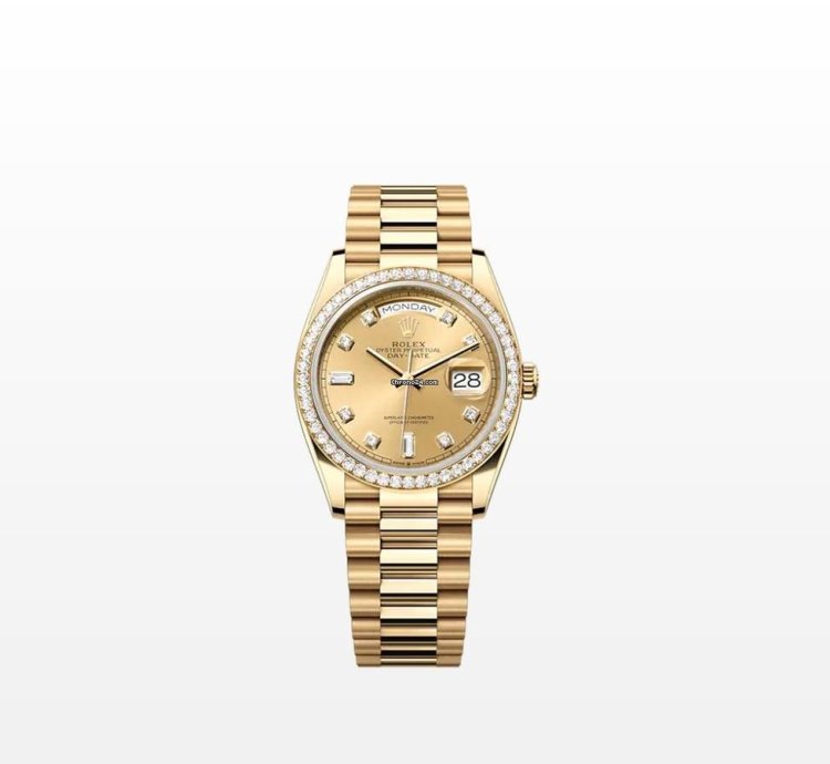 Rolex Day-date 36 Dark Champagne Diamond Dial Yellow Gold President Diamond Bezel
