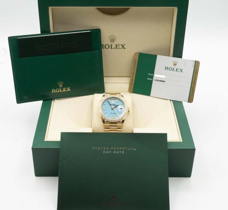 Rolex Day-date 36 Diamond Bezel Turquoise Dial Like New Full Sett 2019