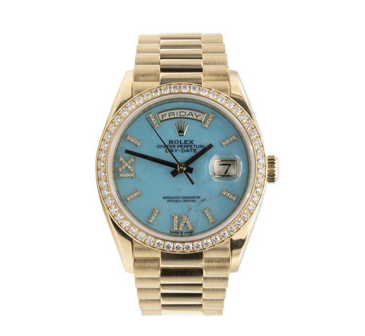 Rolex Day-date 36 Diamond Bezel Turquoise Dial Like New Full Sett 2019