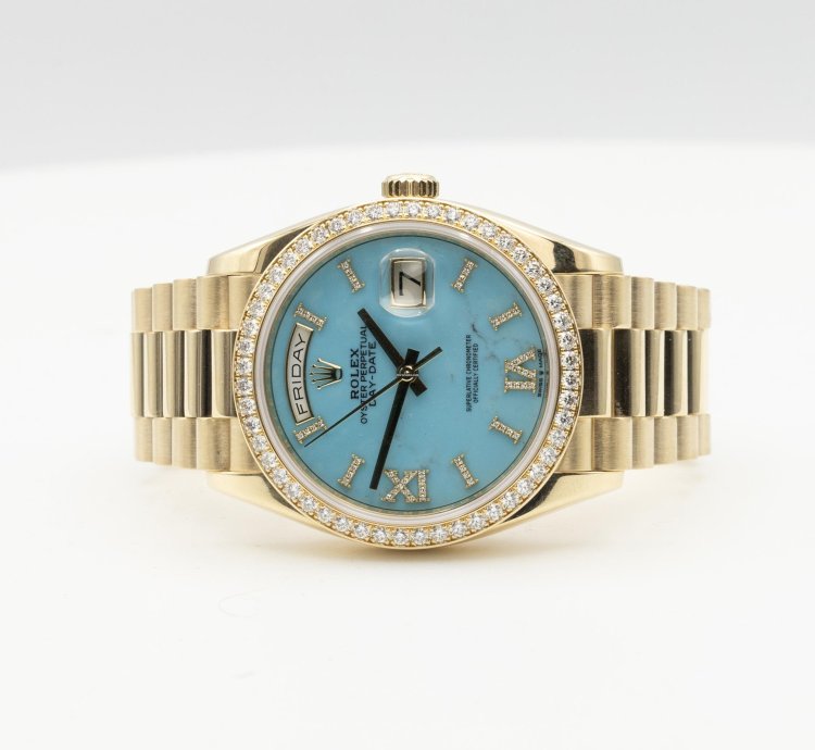Rolex Day-date 36 Diamond Bezel Turquoise Dial Like New Full Sett 2019