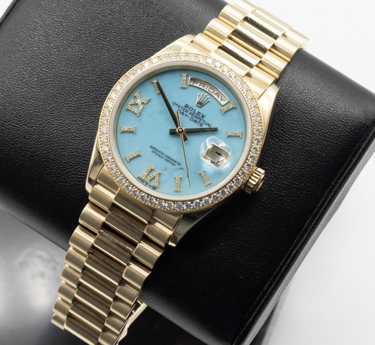 Rolex Day-date 36 Diamond Bezel Turquoise Dial Like New Full Sett 2019