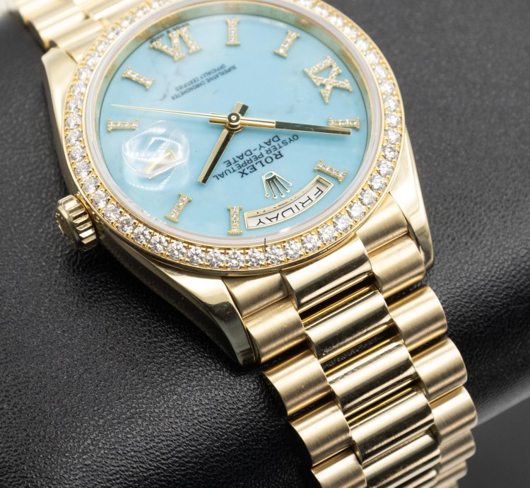 Rolex Day-date 36 Diamond Bezel Turquoise Dial Like New Full Sett 2019