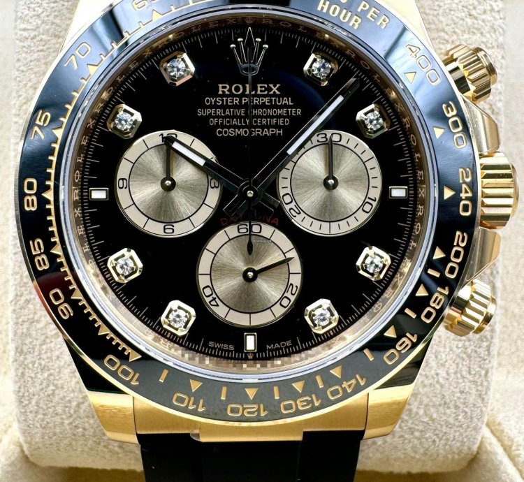 Rolex Daytona 126518ln Yellow Gold Oysterflex Black Diamond Dial Unworn 2024