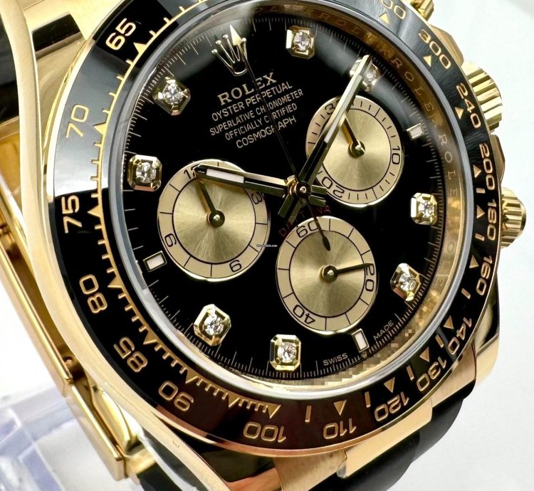 Rolex Daytona 126518ln Yellow Gold Oysterflex Black Diamond Dial Unworn 2024