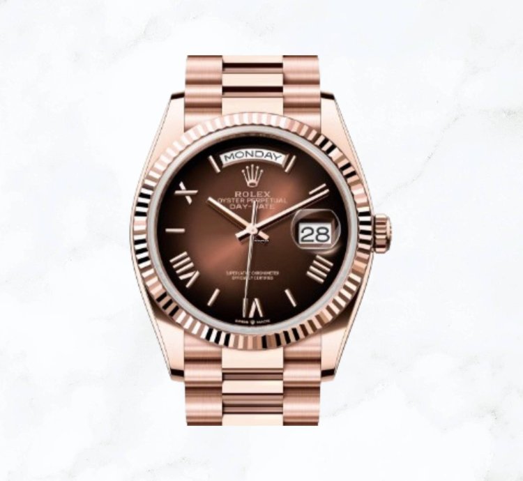 Rolex Day-date 36 Everose Gold Brown Roman Ombr Dial new Unworn