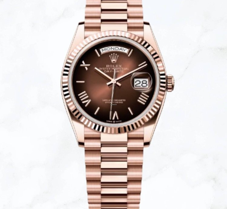 Rolex Day-date 36 Everose Gold Brown Roman Ombr Dial new Unworn