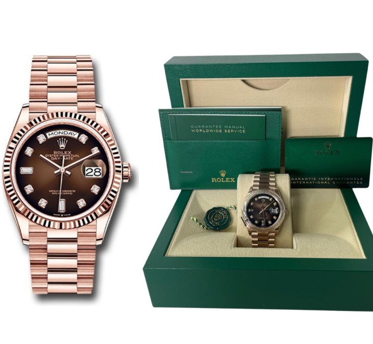 Rolex Day-date 36 Everose Gold Day-date 36 Watch - Fluted Bezel - Brown Diamond Dial 128235