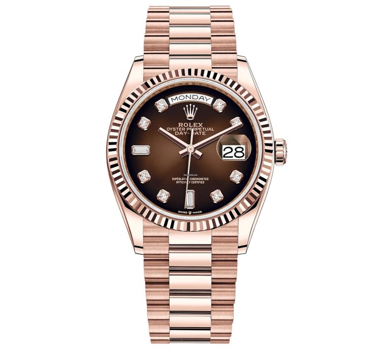 Rolex Day-date 36 Everose Gold Day-date 36 Watch - Fluted Bezel - Brown Diamond Dial 128235