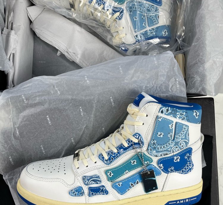 Amiri Skeleton Hi Top Bandana Blue Sneakers