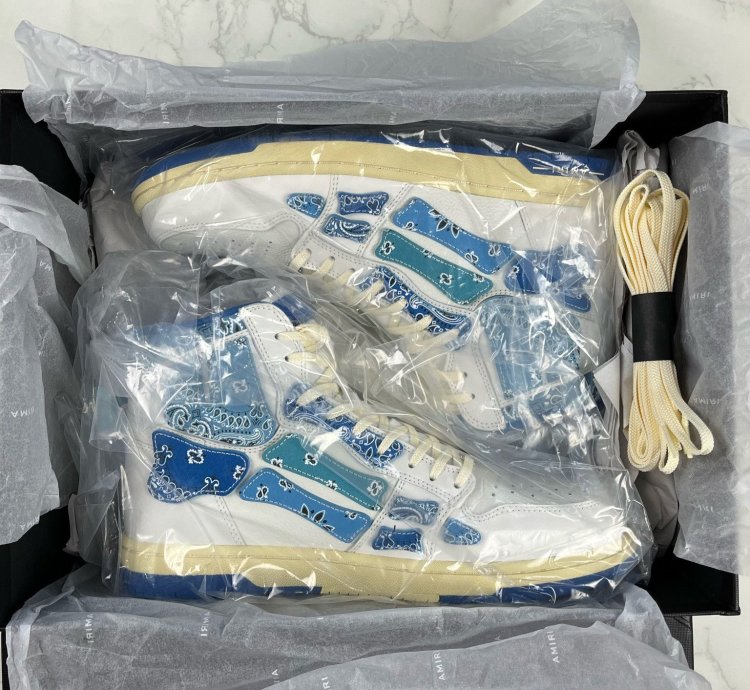 Amiri Skeleton Hi Top Bandana Blue Sneakers