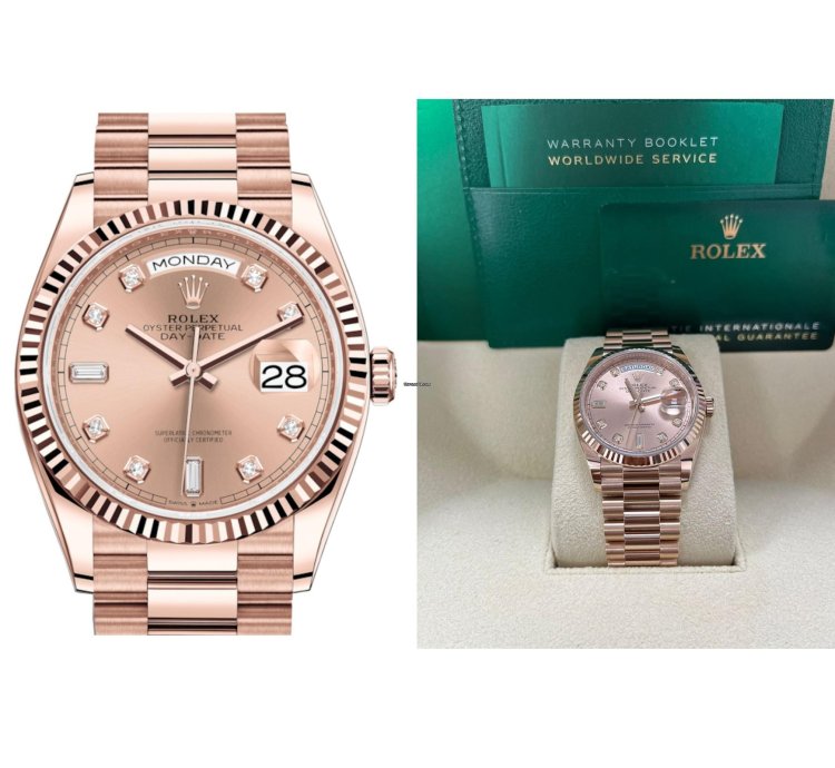Rolex Day-date 36 Everose Gold Day-date 36 Watch - Fluted Bezel - Ros Diamond Dial - President 128235