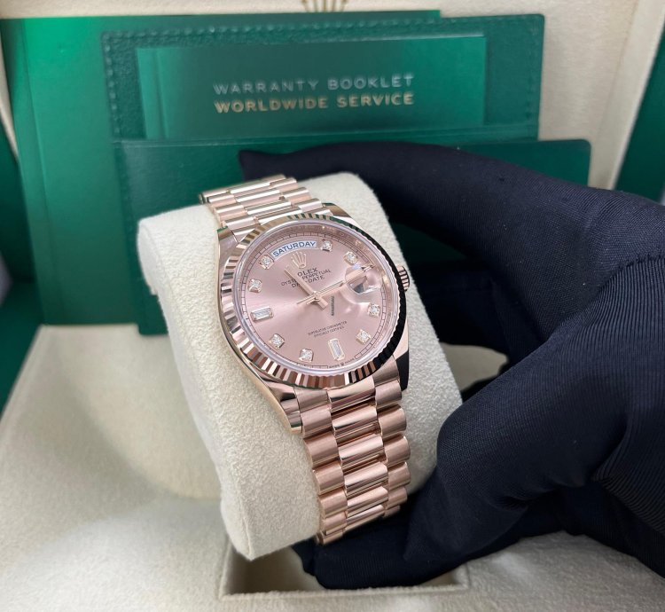 Rolex Day-date 36 Everose Gold Day-date 36 Watch - Fluted Bezel - Ros Diamond Dial - President 128235