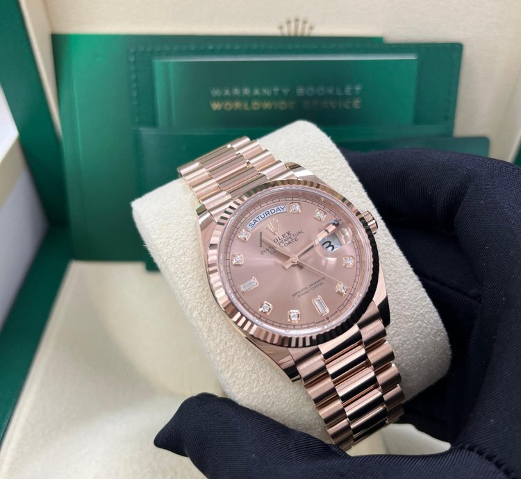 Rolex Day-date 36 Everose Gold Day-date 36 Watch - Fluted Bezel - Ros Diamond Dial - President 128235