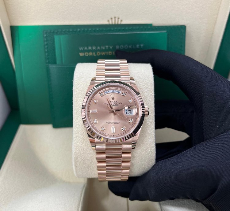 Rolex Day-date 36 Everose Gold Day-date 36 Watch - Fluted Bezel - Ros Diamond Dial - President 128235
