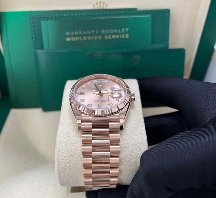 Rolex Day-date 36 Everose Gold Day-date 36 Watch - Fluted Bezel - Ros Diamond Dial - President 128235
