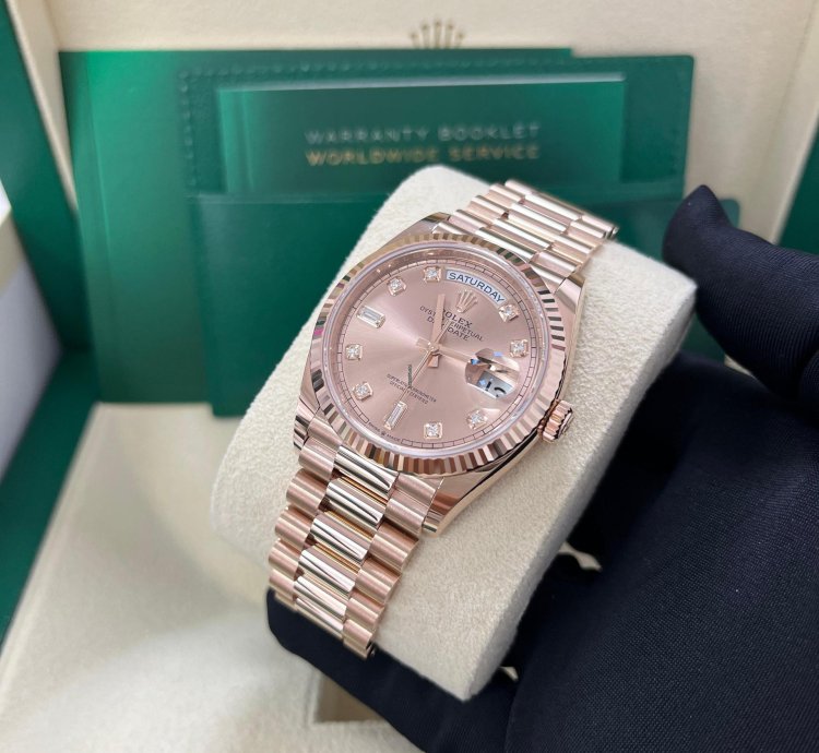Rolex Day-date 36 Everose Gold Day-date 36 Watch - Fluted Bezel - Ros Diamond Dial - President 128235