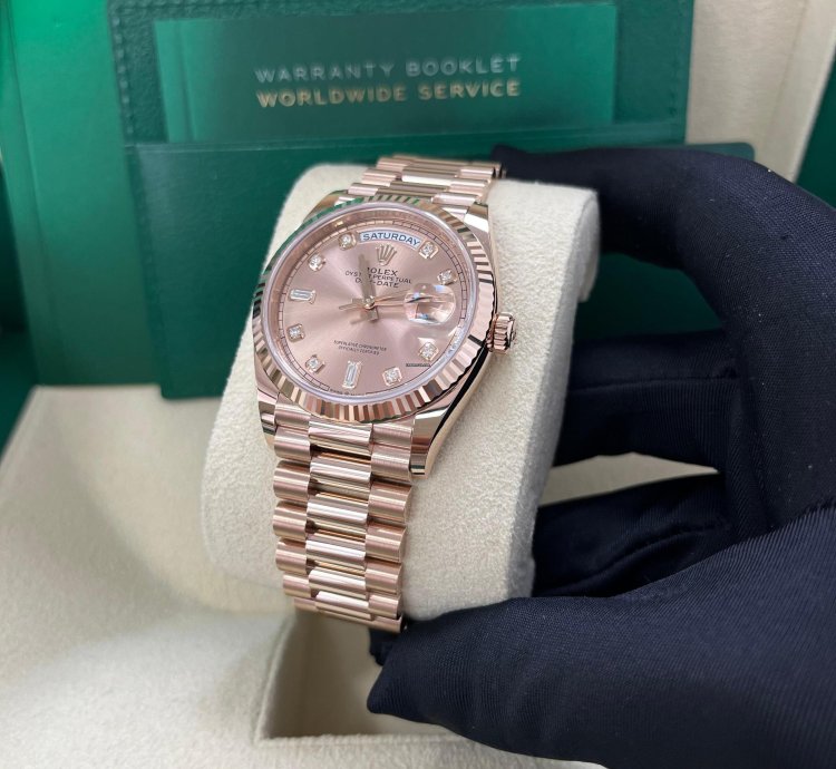 Rolex Day-date 36 Everose Gold Day-date 36 Watch - Fluted Bezel - Ros Diamond Dial - President 128235