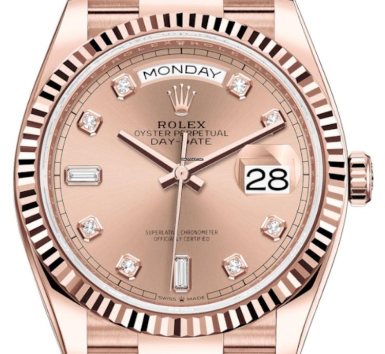 Rolex Day-date 36 Everose Gold Day-date 36 Watch - Fluted Bezel - Ros Diamond Dial - President 128235