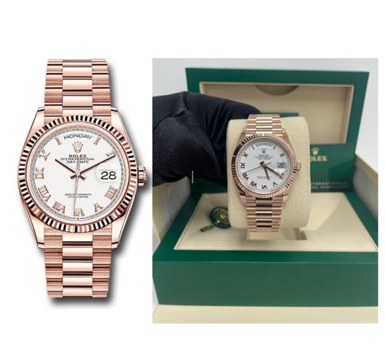 Rolex Day-date 36 Everose Gold Day-date 36 Watch-fluted Bezel-white Roman Dial - President Bracelet 128235