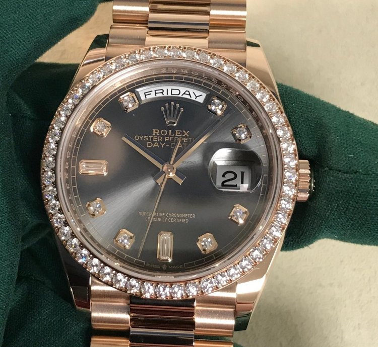 Rolex Day-date 36 Everose Gold Diamond President Slate 128345rbr-0052