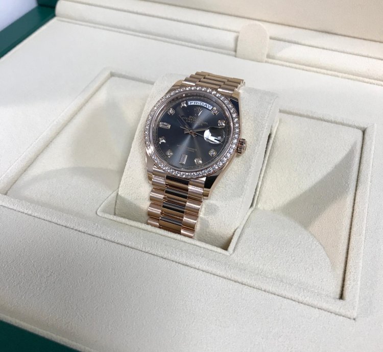 Rolex Day-date 36 Everose Gold Diamond President Slate 128345rbr-0052