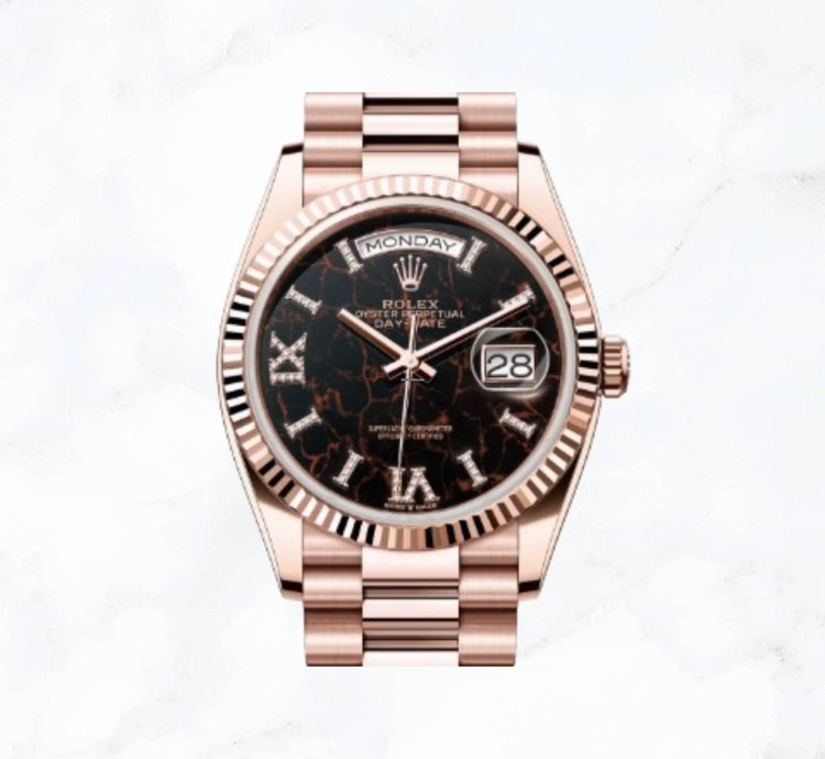 Rolex Day-date 36 Everose Gold Eisenkiesel Diamond Dial 128235 new Unworn