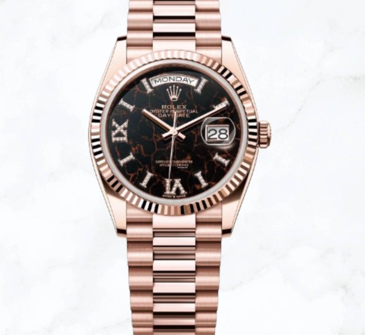 Rolex Day-date 36 Everose Gold Eisenkiesel Diamond Dial 128235 new Unworn