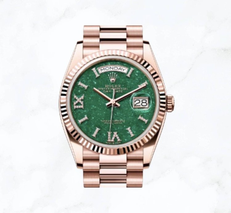 Rolex Day-date 36 Everose Gold Green Aventurine Diamond Dial 128235 new Unworn