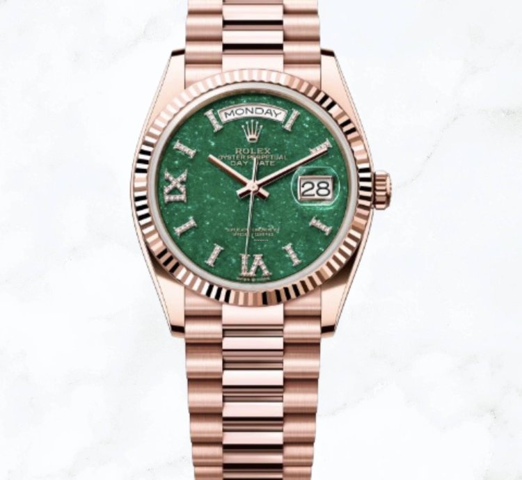 Rolex Day-date 36 Everose Gold Green Aventurine Diamond Dial 128235 new Unworn