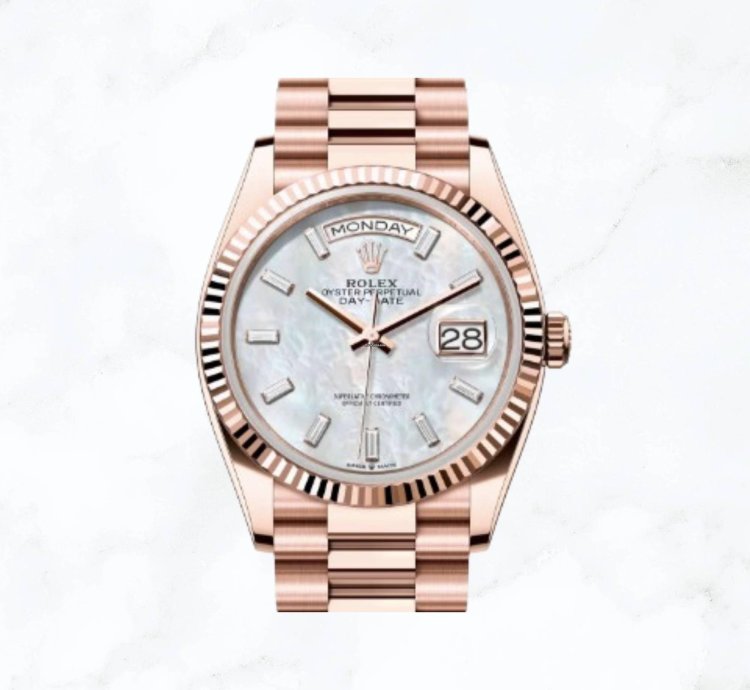 Rolex Day-date 36 Everose Gold Mother Of Pearl Baguette Diamond Dial new Unworn