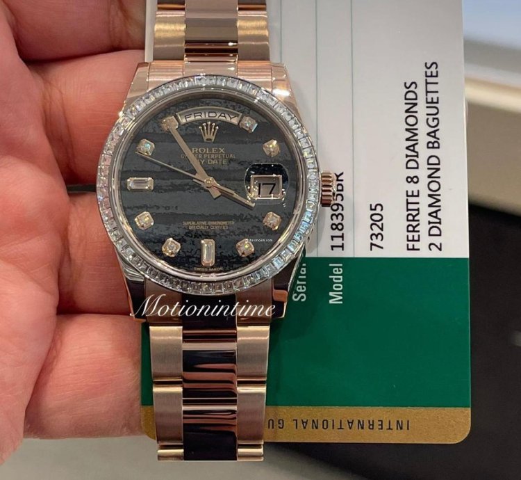 Rolex Day-date 36 Ferrite Diamond Dial Factory Baguette Diamond Bezel Oyster 118395br