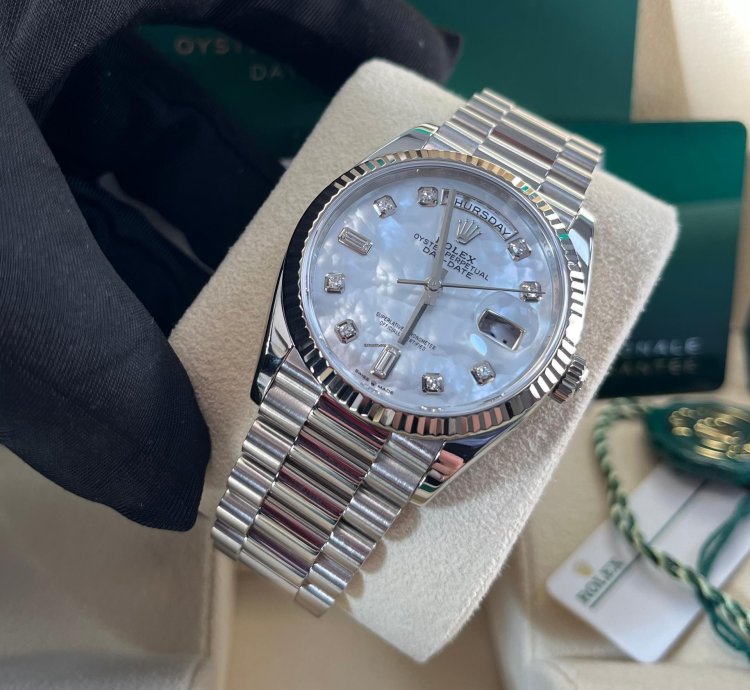 Rolex Day-date 36 Fluted Bezel Mother-of-pearl Diamond Dial President Bracelet 128239