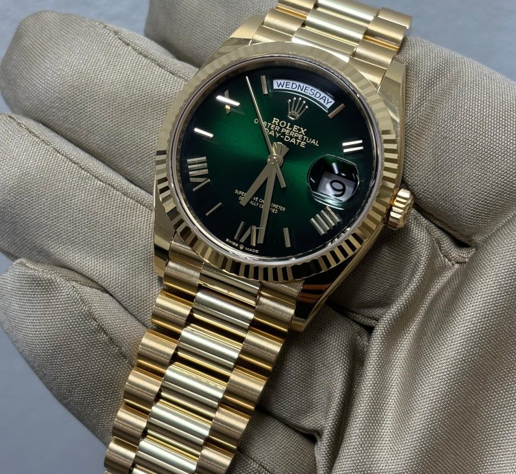 Rolex Day-date 36 Fluted Green Ombre Dial President Bracelet New 2024 Box Papers