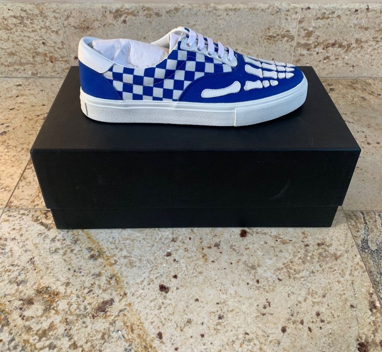 Skeleton Checker Low Top Sneakers In Blue White