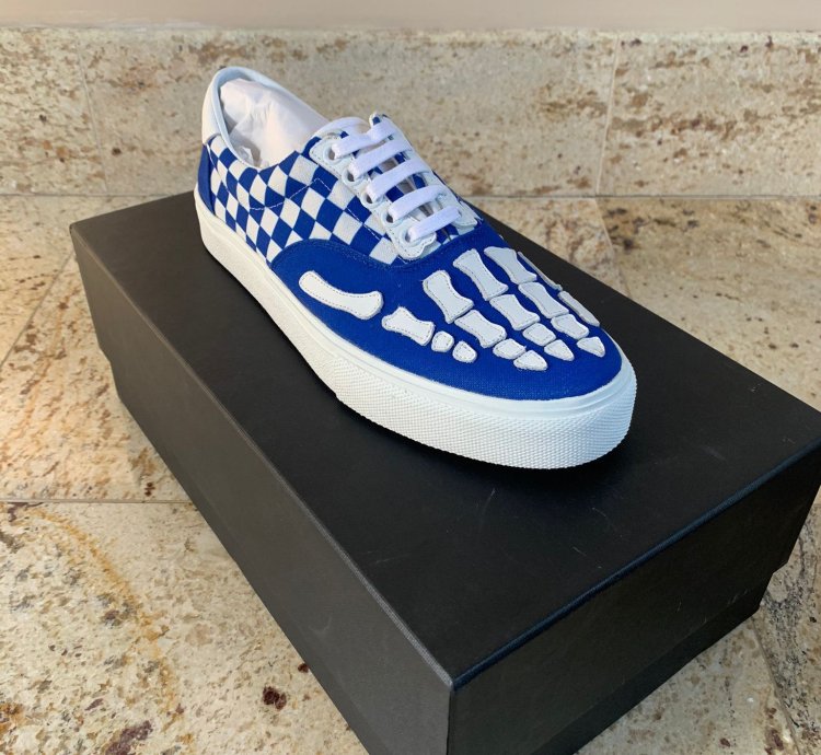 Skeleton Checker Low Top Sneakers In Blue White