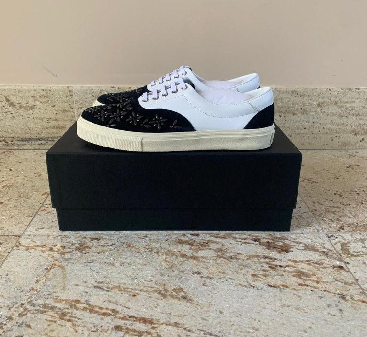Studded Lace Up Sneakers Low Top In Black White
