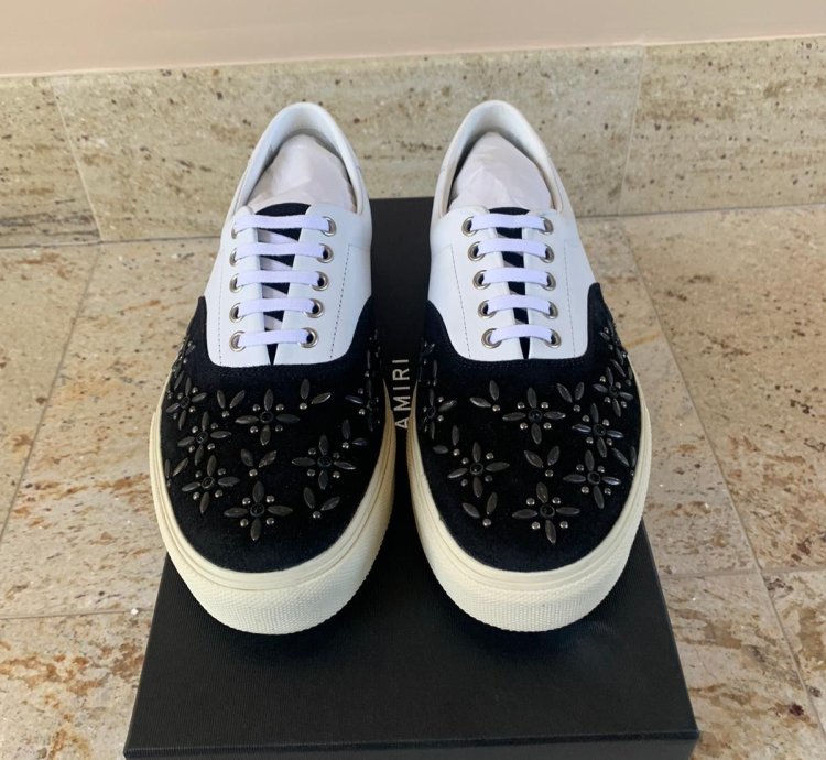 Studded Lace Up Sneakers Low Top In Black White