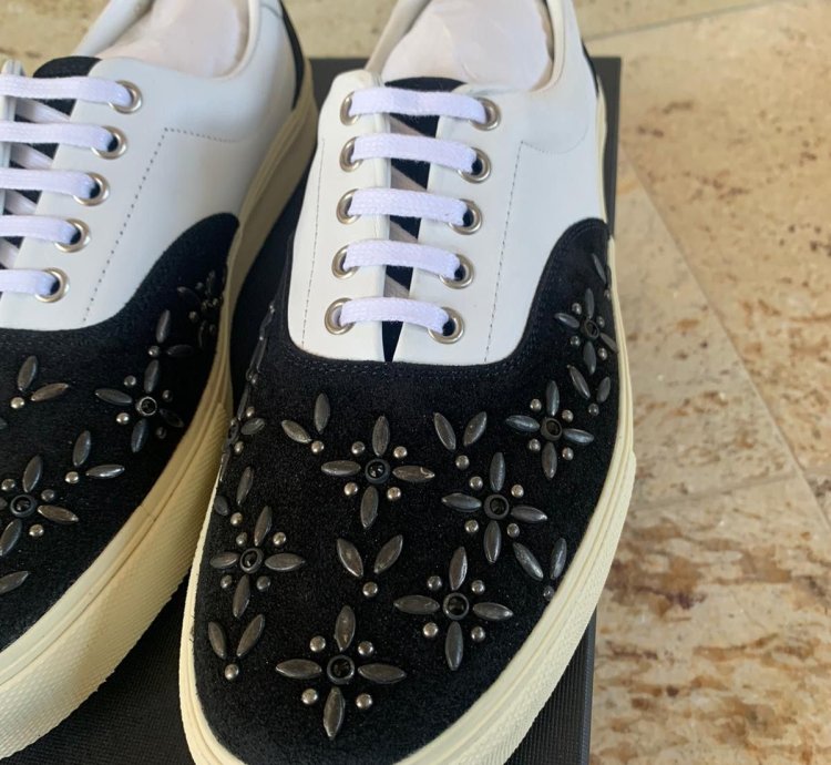Studded Lace Up Sneakers Low Top In Black White