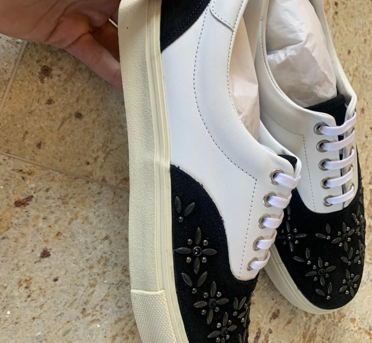Studded Lace Up Sneakers Low Top In Black White